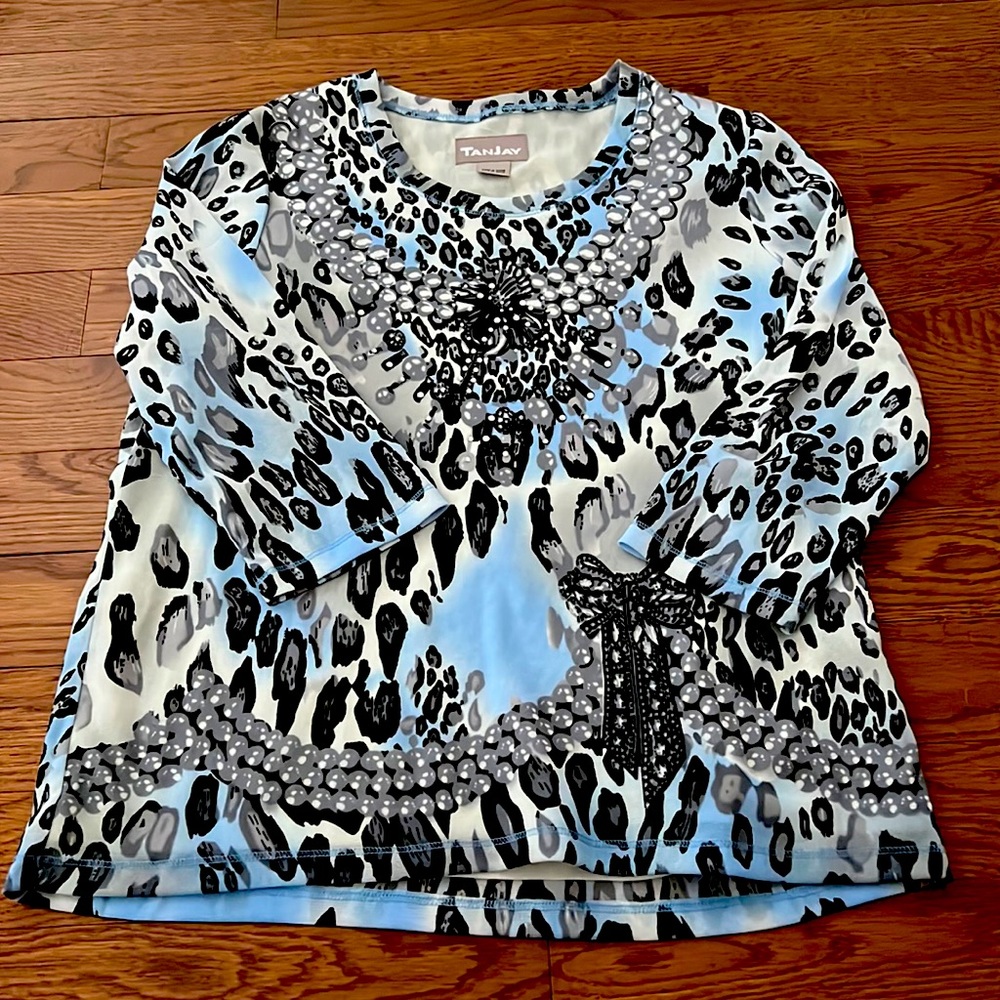 Blue black animal print top